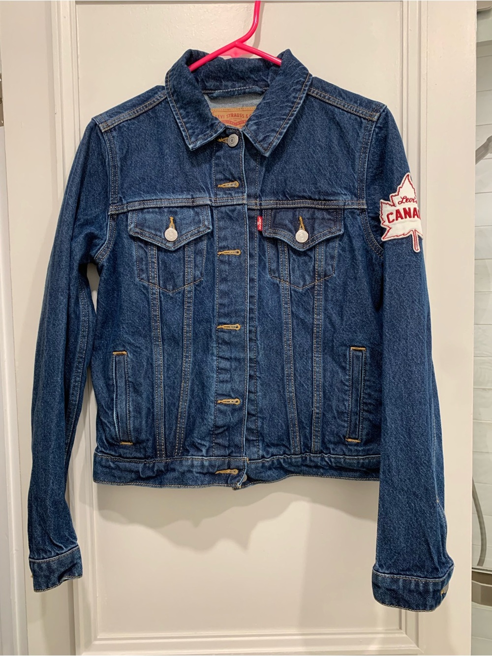 Levi's Women's Indigo Blue Denim Trucker Jacket with Canada Maple Patch